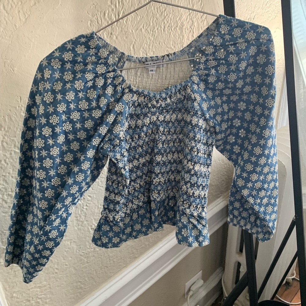 YaKira Bella smocked peplum eyelet top